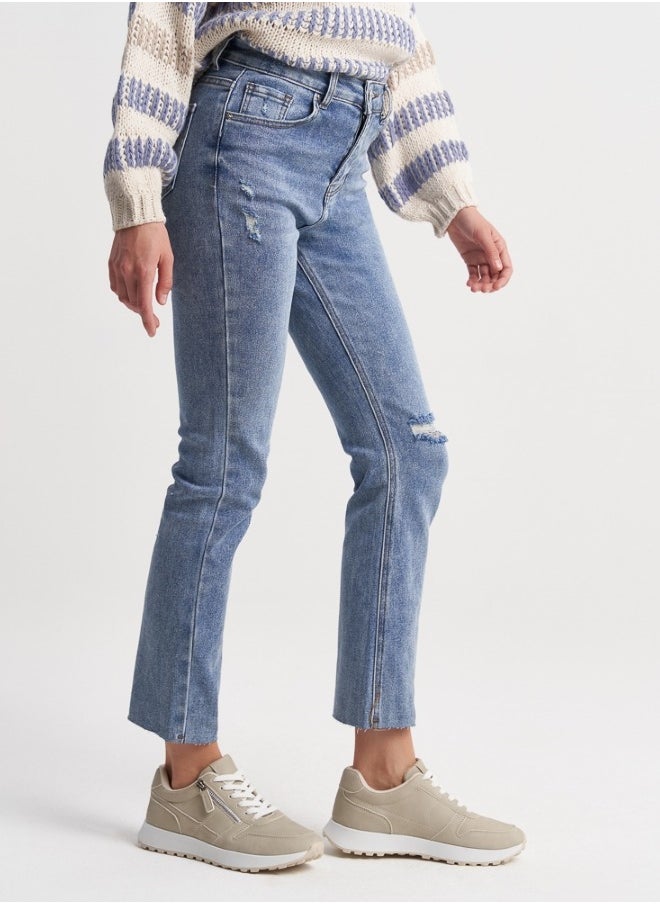 Distressed Slim-Fit Blue Jeans