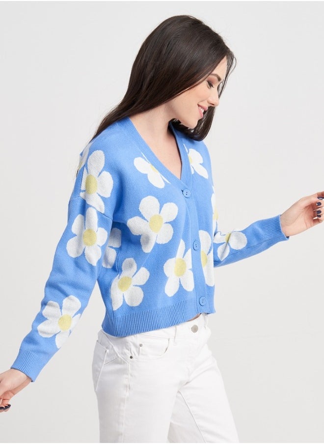 Blue Daisy Print Cardigan