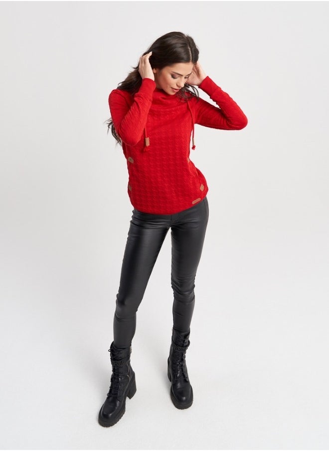 Textured Red Sweater with High Neck