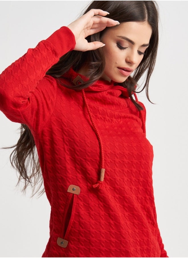 Textured Red Sweater with High Neck