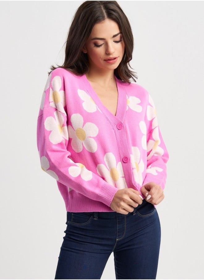 Floral Pattern Button-Up Cardigan