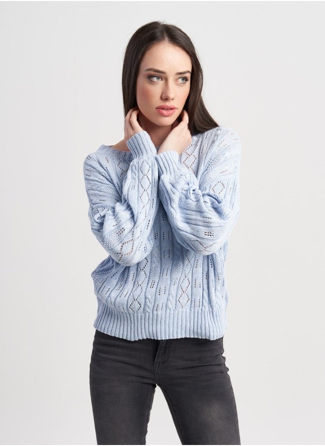 Light Blue Knitted Sweater with Openwork