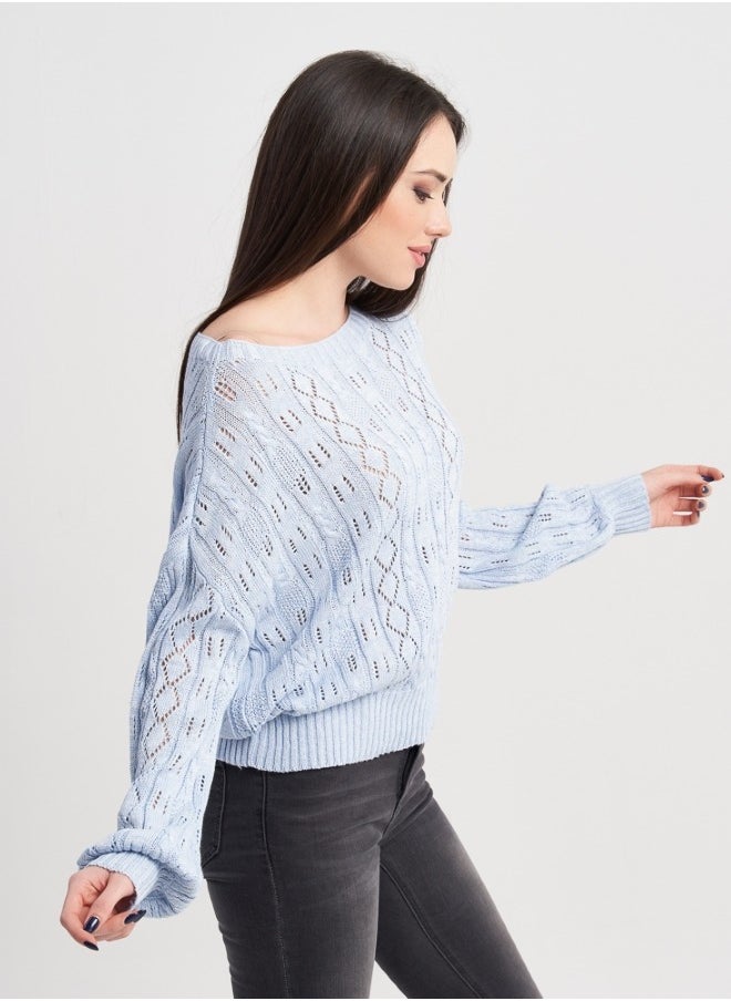 Light Blue Knitted Sweater with Openwork