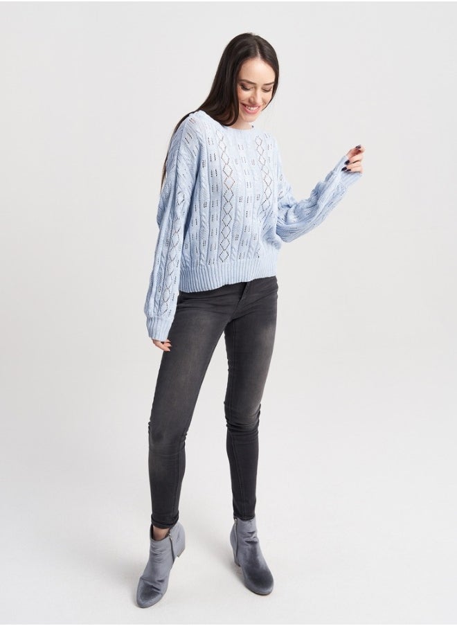 Light Blue Knitted Sweater with Openwork