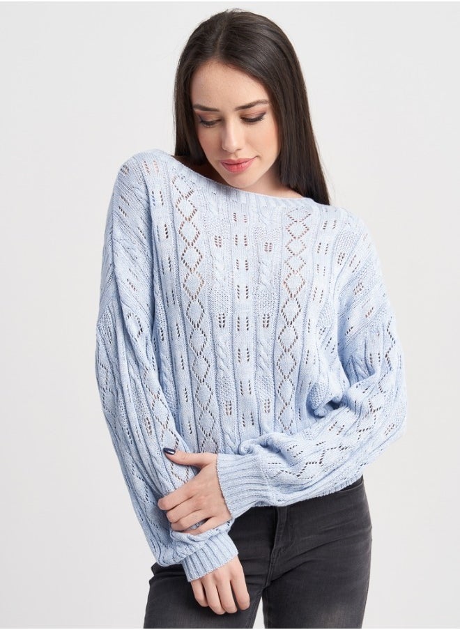 Light Blue Knitted Sweater with Openwork