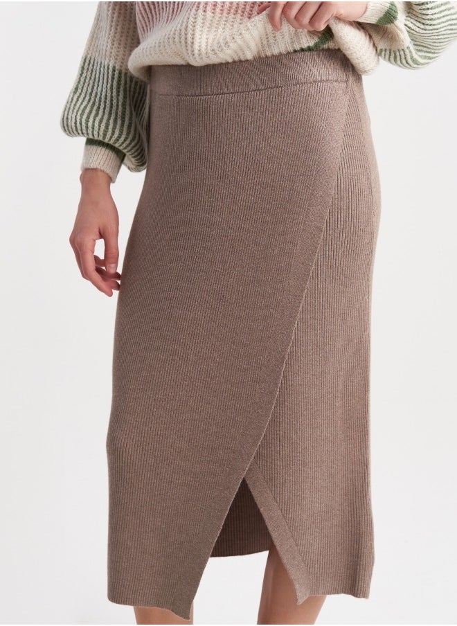 Women's Ribbed Knit Skirt - Taupe