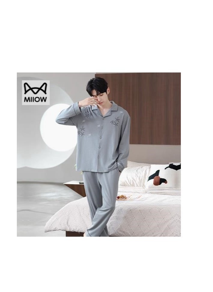 Cotton Pajamas Men's Oversized Loose Long Sleeved High-End Home Suit Set