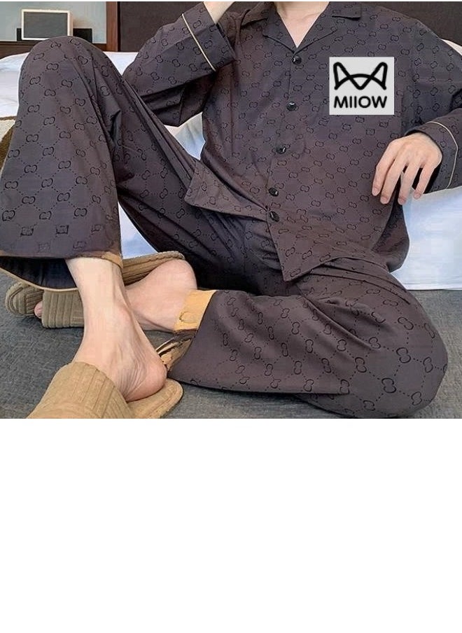 Cotton Pajamas Men's Oversized Loose Long Sleeved High-End Home Suit Set