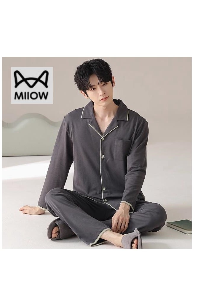 Cotton Pajamas Men's Oversized Loose Long Sleeved High-End Home Suit Set