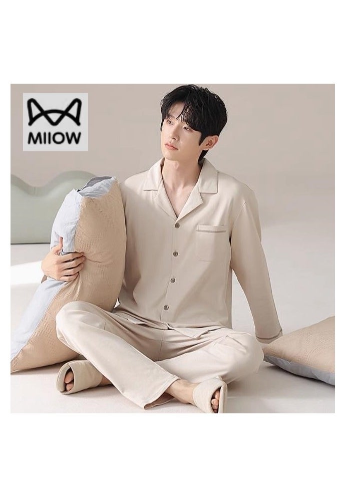 Cotton Pajamas Men's Oversized Loose Long Sleeved High-End Home Suit Set