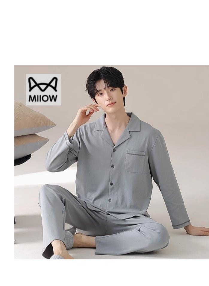 Cotton Pajamas Men's Oversized Loose Long Sleeved High-End Home Suit Set