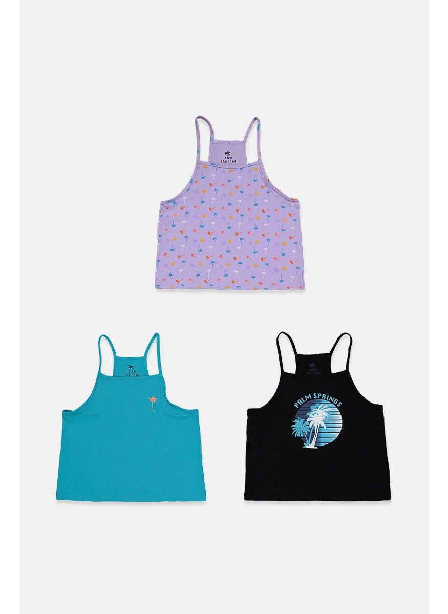 Kids Girl 3 Pcs Sleeveless Tops, Purple