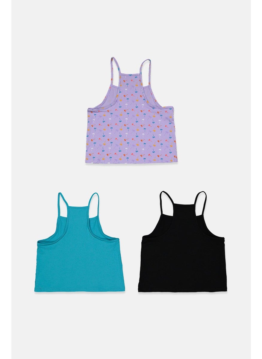 Kids Girl 3 Pcs Sleeveless Tops, Purple