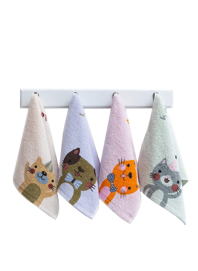 Bathroom Hand Towels, 4-Pack Cartoon Cat Hand Towel Soft 100% Cotton Towel Highly Absorbent Hand Towel, Hand Towels for Bath, Hand, Face, Gym and Spa, Size 10