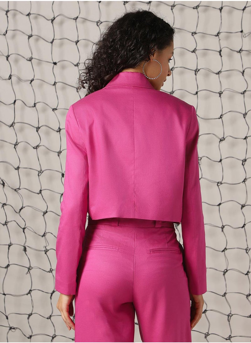 Women's Magenta Cotton Blend Solid Oversized Blazer