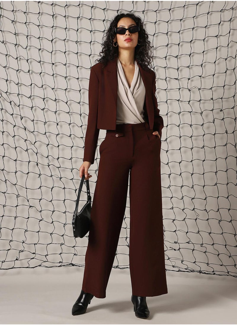 Women's Brown Cotton Blend Solid Oversized Blazer