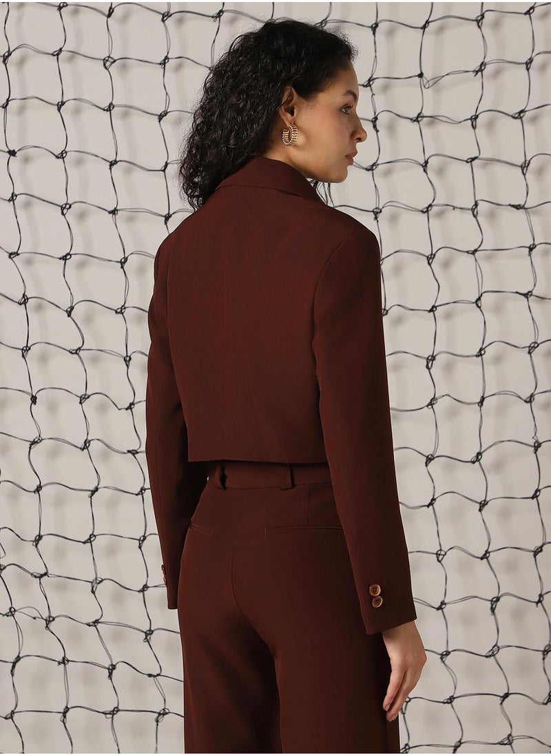 Women's Brown Cotton Blend Solid Oversized Blazer