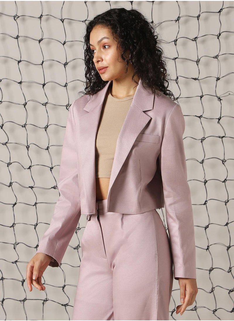 Women's Sea Fog Cotton Blend Solid Oversized Blazer