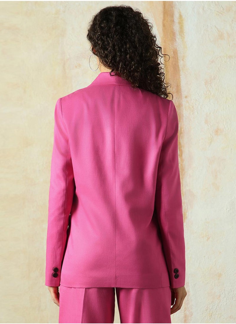 Women's Magenta Cotton Blend Solid Oversized Blazer