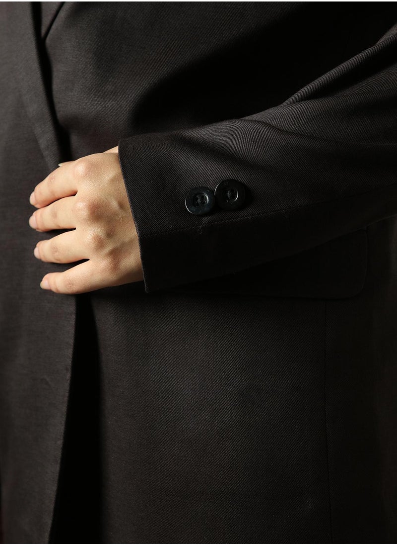 Women's Black Cotton Blend Solid Oversized Blazer