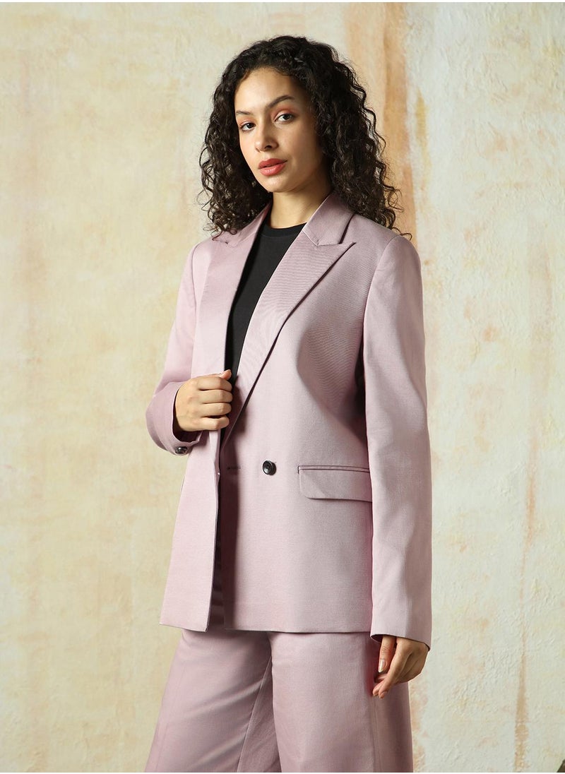 Women's Sea Fog Cotton Blend Solid Oversized Blazer