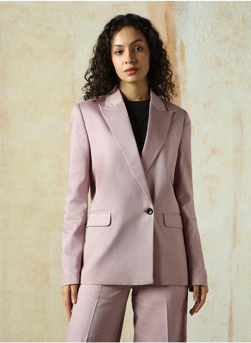 Women's Sea Fog Cotton Blend Solid Oversized Blazer