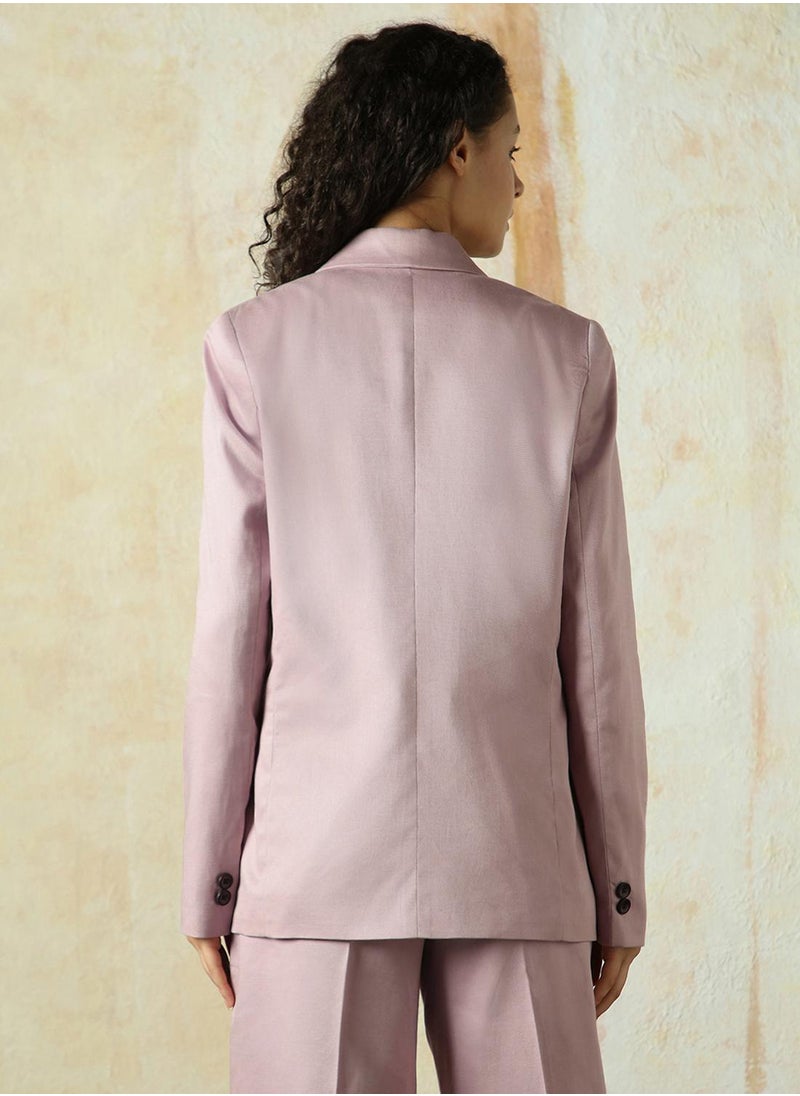 Women's Sea Fog Cotton Blend Solid Oversized Blazer
