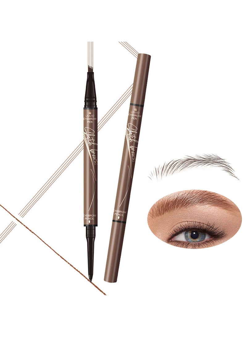 Brow Pencil with Hair Like Strokes, 2-in-1 Dual-headed Eyebrow Pen with 4-Prong Micro-Fork-Tip Applicator and Precise Brush-Tip Create Natural-Looking Brows, Stay on All Day (Light Brown)