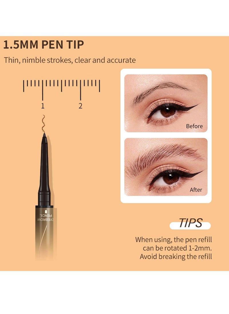 Brow Pencil with Hair Like Strokes, 2-in-1 Dual-headed Eyebrow Pen with 4-Prong Micro-Fork-Tip Applicator and Precise Brush-Tip Create Natural-Looking Brows, Stay on All Day (Light Brown)