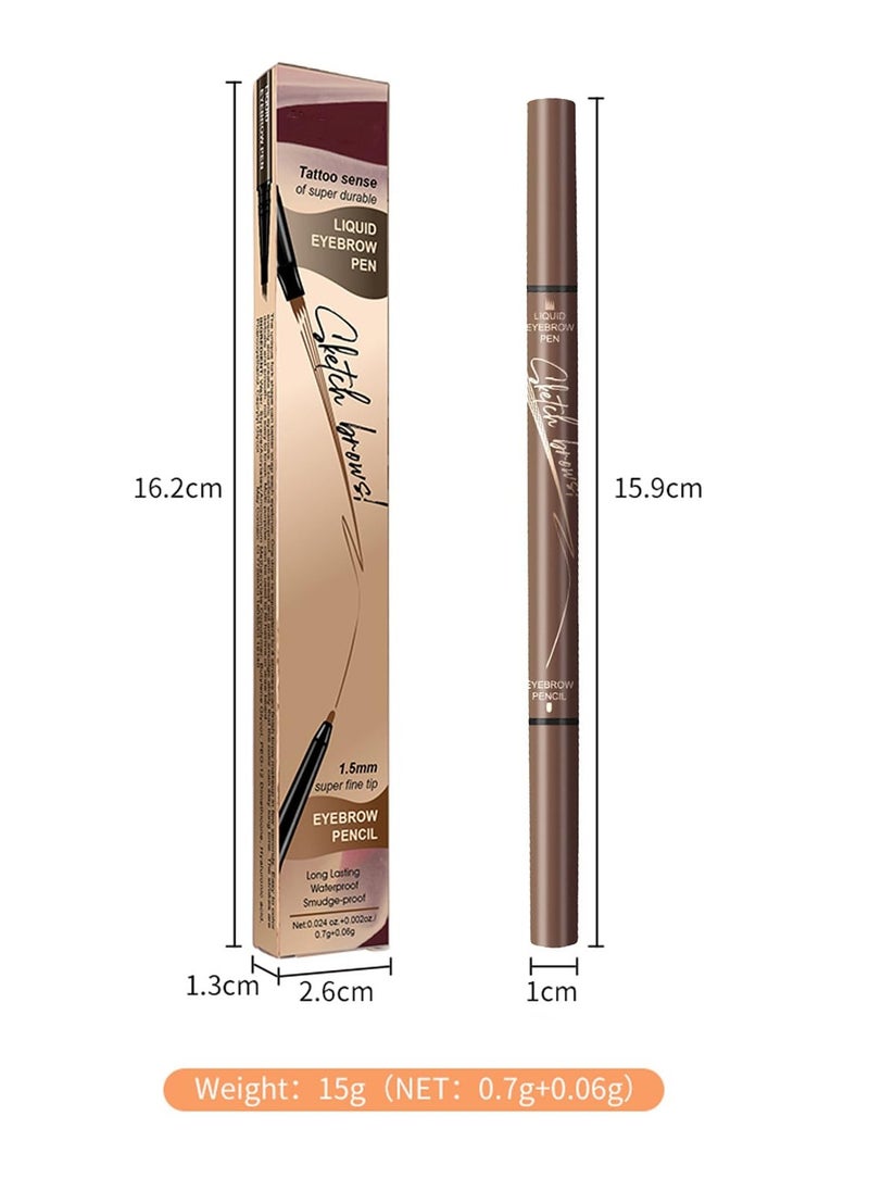 Brow Pencil with Hair Like Strokes, 2-in-1 Dual-headed Eyebrow Pen with 4-Prong Micro-Fork-Tip Applicator and Precise Brush-Tip Create Natural-Looking Brows, Stay on All Day (Light Brown)