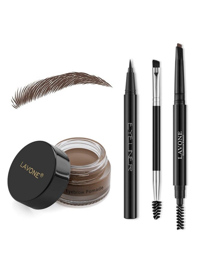 Eyebrow Stamp Pencil Kit For Eyebrows Makeup, With Waterproof Eyebrow Pencil, Eyeliner, Eyebrow Pomade, And Dual-Ended Eyebrow Brush - Dark Brown