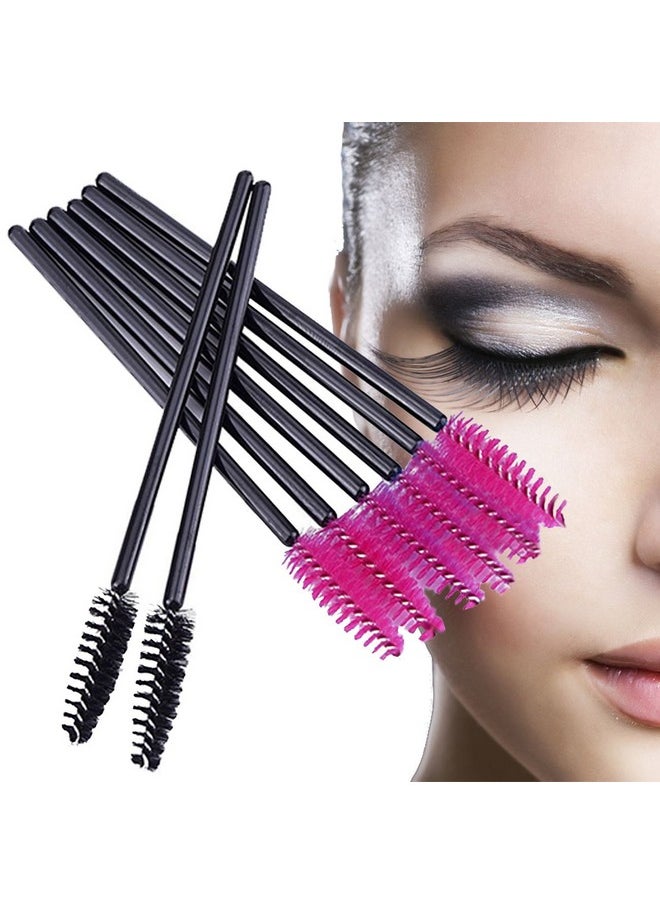 200 Pcs Disposable Eyelash Brush Mascara Wands Spoolies For Eye Lash Extension, Eyebrow And Makeup (Black&Rose Red)