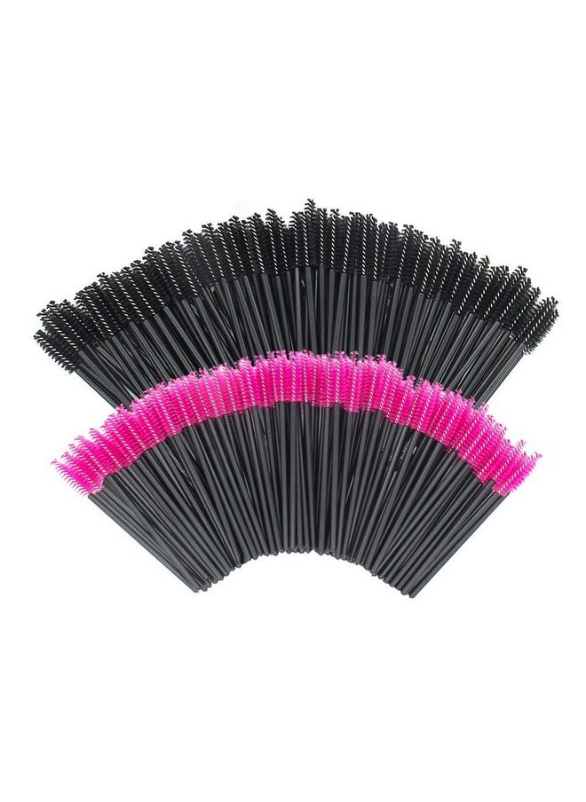 200 Pcs Disposable Eyelash Brush Mascara Wands Spoolies For Eye Lash Extension, Eyebrow And Makeup (Black&Rose Red)