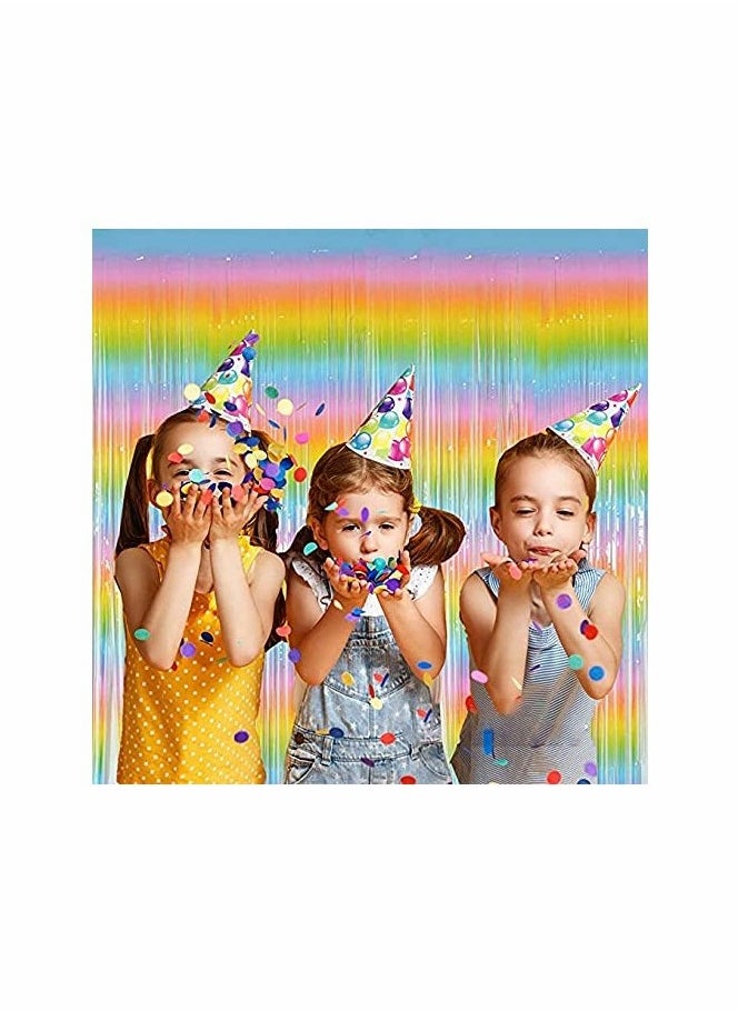 Rainbow Foil Fringe Curtain, 2PCS 3.28FT x 6.56FT Metallic Tinsel Door Curtains Photo Booth Backdrop