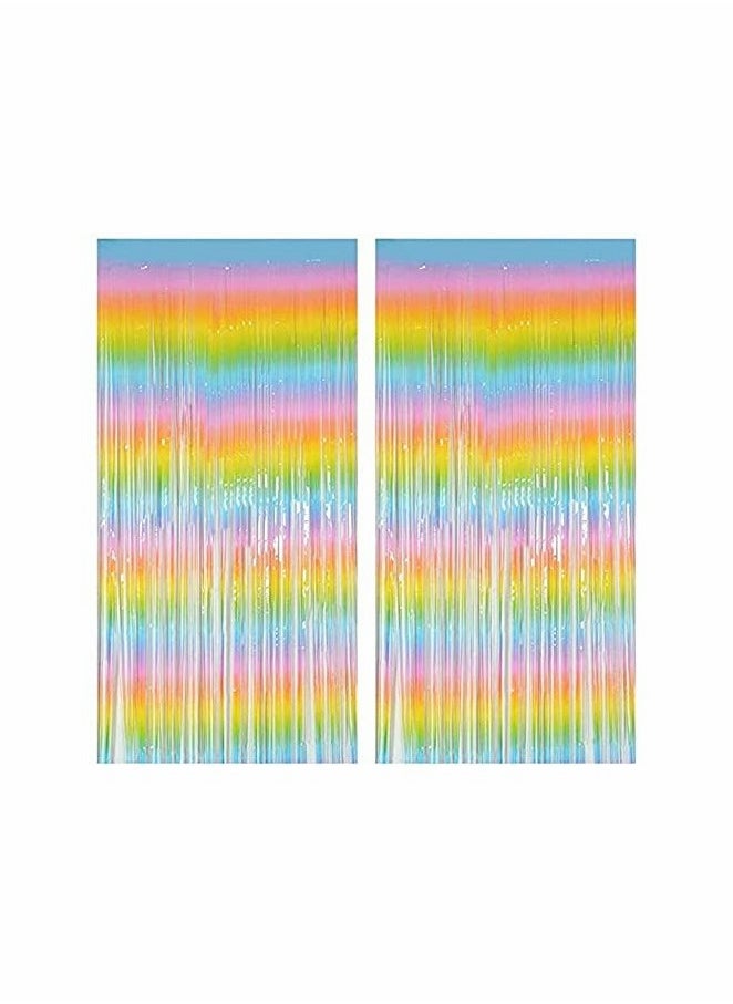 Rainbow Foil Fringe Curtain, 2PCS 3.28FT x 6.56FT Metallic Tinsel Door Curtains Photo Booth Backdrop