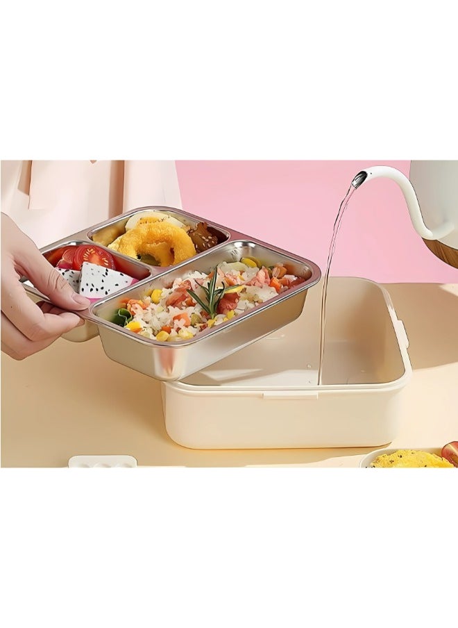 Twisoo Super Elephant Eye Steel Lunch Box - 1120ml, Double Decker, SUS 304 Stainless Steel, 3 Compartments, BPA-Free, Leakproof with Soup Bowl & Spoon ( Pink)