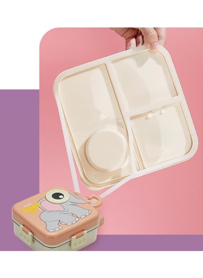 Twisoo Super Elephant Eye Steel Lunch Box - 1120ml, Double Decker, SUS 304 Stainless Steel, 3 Compartments, BPA-Free, Leakproof with Soup Bowl & Spoon ( Pink)