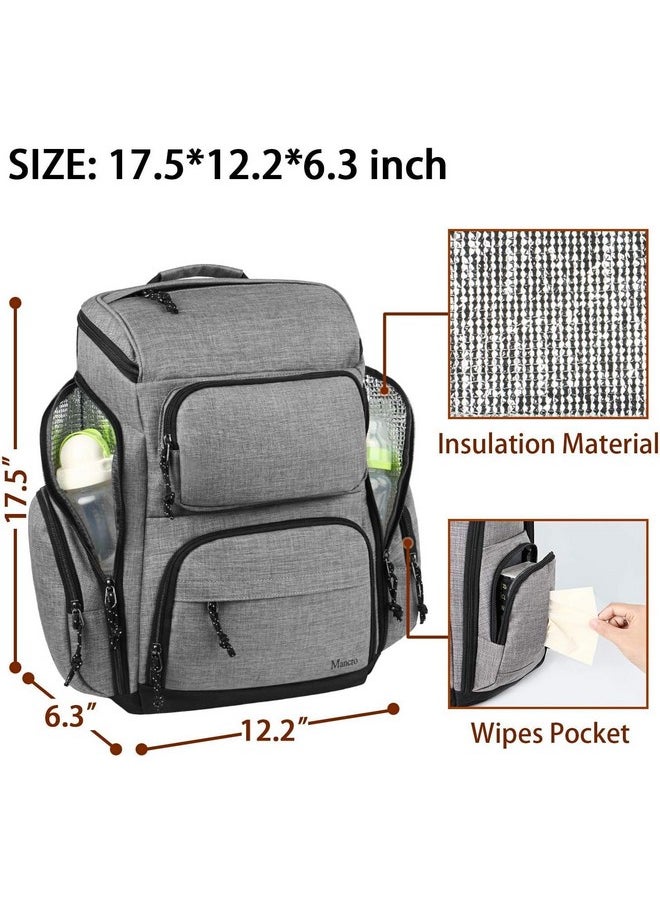 Diaper Bag Backpack, Multifunctional Travel Dad Diaper Bag With Insulated Pockets, Large Capacity Baby Diaper Backpack For Men And Women With Laptop Pocket And Stroller Straps, Grey