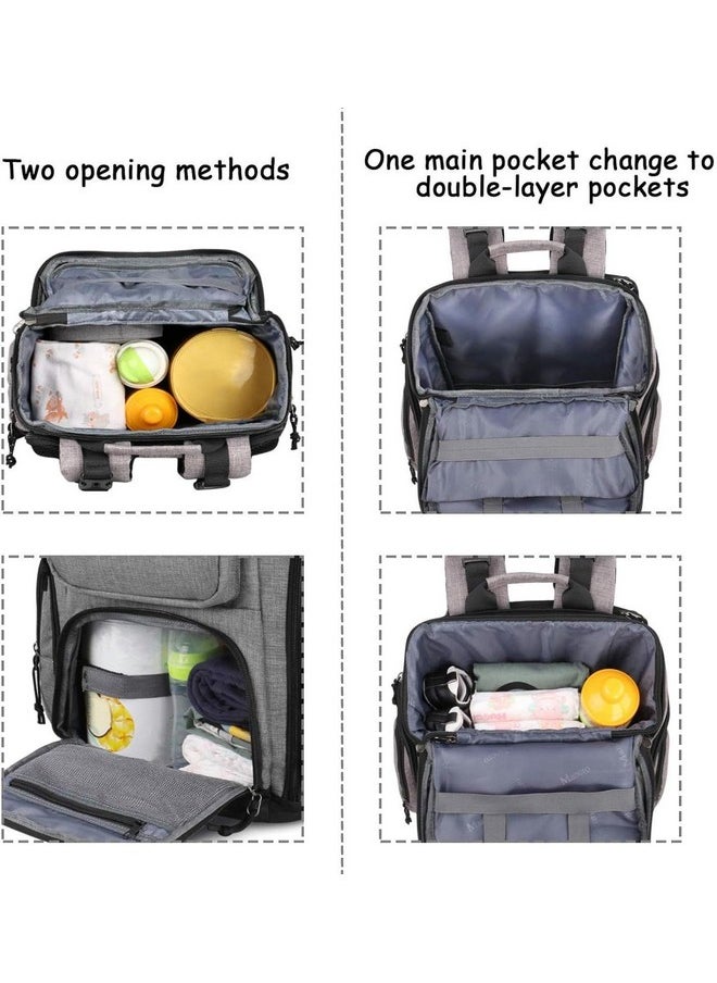 Diaper Bag Backpack, Multifunctional Travel Dad Diaper Bag With Insulated Pockets, Large Capacity Baby Diaper Backpack For Men And Women With Laptop Pocket And Stroller Straps, Grey