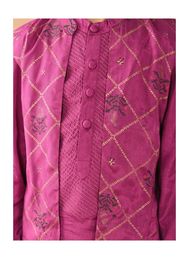 Printed Kurta Pajama Set with Nehru Jacket