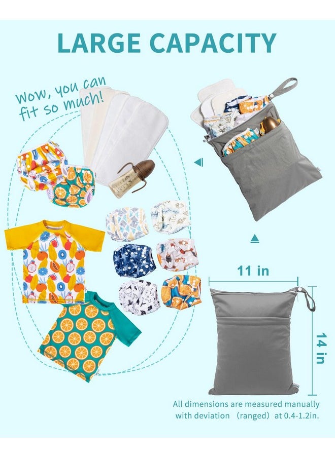 Wet Dry Bags For Baby Cloth Diapers, Waterproof Washable Travel Bags, Beach, Pool, Gym Bag For Swimsuits & Wet Clothes With 2 Pockets 3 Pack L-Bwg