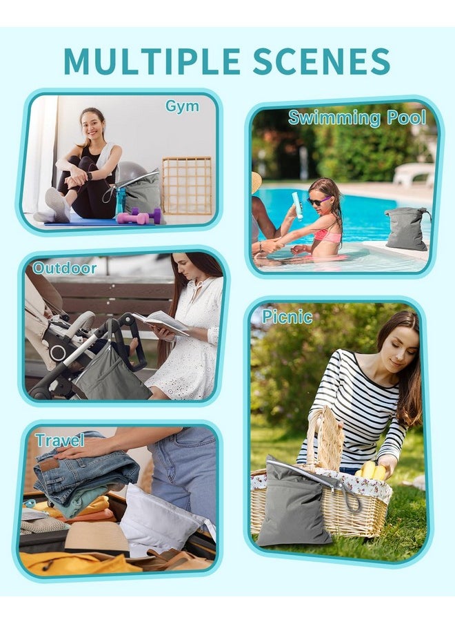 Wet Dry Bags For Baby Cloth Diapers, Waterproof Washable Travel Bags, Beach, Pool, Gym Bag For Swimsuits & Wet Clothes With 2 Pockets 3 Pack L-Bwg