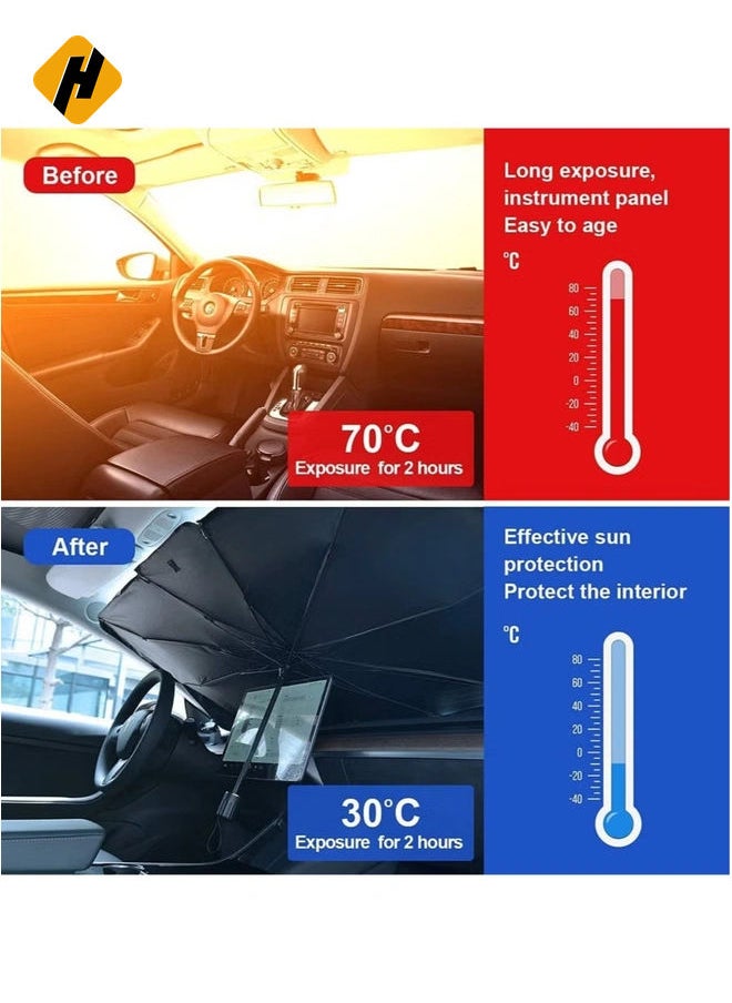 Upgraded Car Sun Shade for Windshield Foldable Sunshades Umbrella for Car Front Windshield, Easy to Store and Use Protect Vehicle from UV Sun and Heat Fits Windshields of Various Sizes (57'' x 31'')