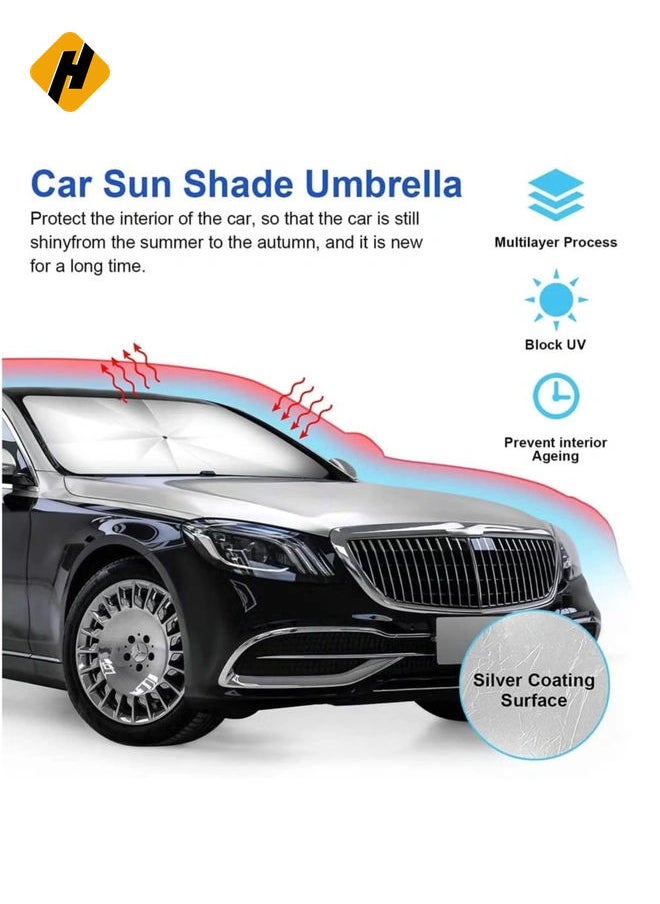 Upgraded Car Sun Shade for Windshield Foldable Sunshades Umbrella for Car Front Windshield, Easy to Store and Use Protect Vehicle from UV Sun and Heat Fits Windshields of Various Sizes (57'' x 31'')