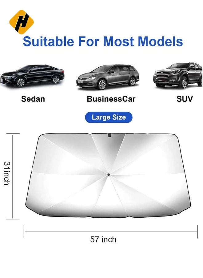 Upgraded Car Sun Shade for Windshield Foldable Sunshades Umbrella for Car Front Windshield, Easy to Store and Use Protect Vehicle from UV Sun and Heat Fits Windshields of Various Sizes (57'' x 31'')