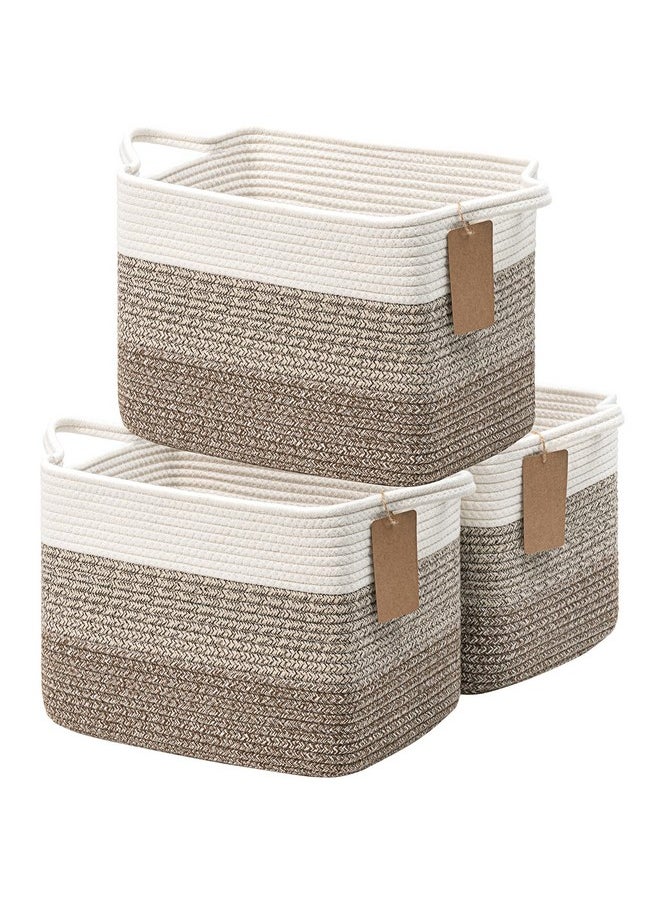 Baskets For Organizing, Woven Storage Baskets For Shelves, Baby Gift Basket For Nursery, Toy Baskets Storage Kids, Decorative Basket 3 Pack, White & Brown, 13 X 10 X 9 Inches