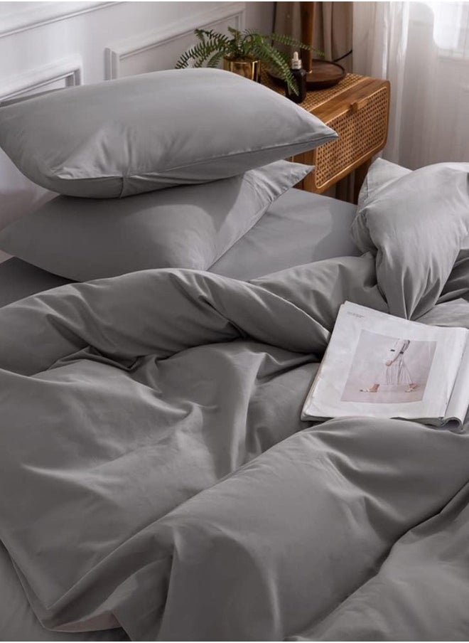 Single Size 4-Piece Premium Quality Bedding Set in Solid Grey, No Filler Included.