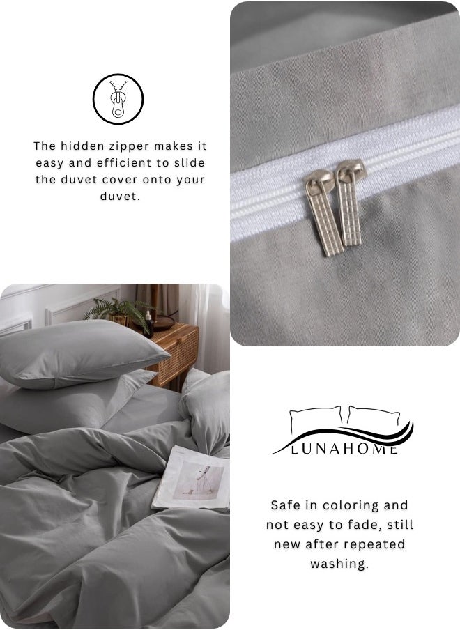 Single Size 4-Piece Premium Quality Bedding Set in Solid Grey, No Filler Included.