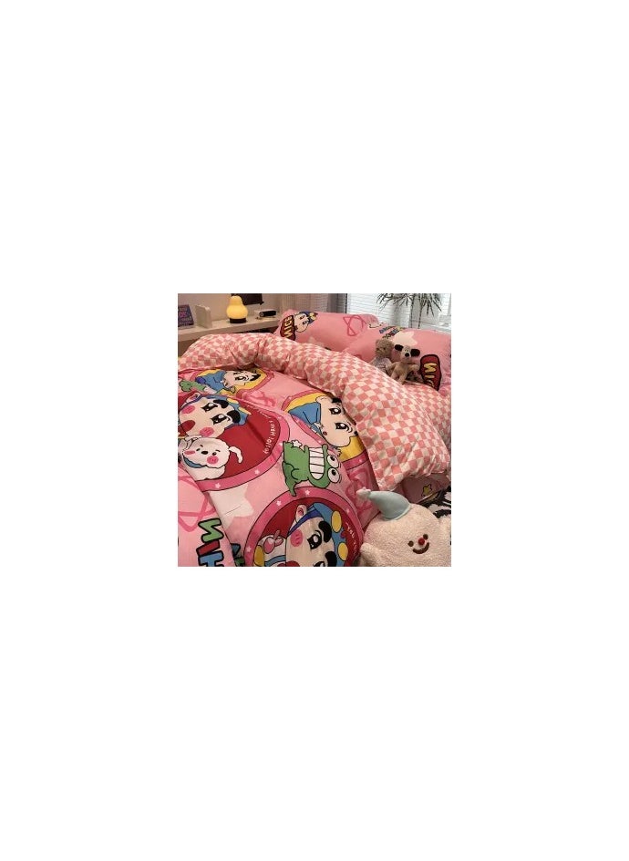 Cartoon ins style super cute soft bamboo panda washed cotton sheet quilt cover four-piece set student bed three-piece set,Happy Shin-new ljf, 1.2 three-piece set (vet cover 150x200)