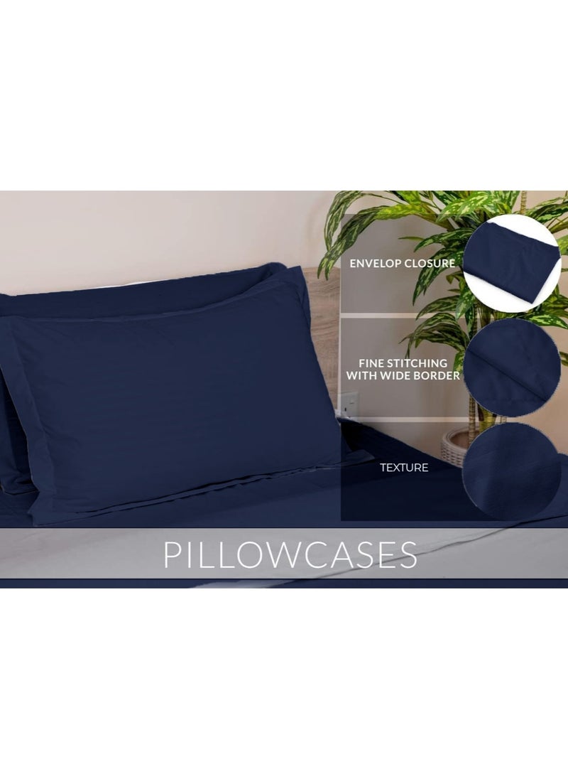 6-Piece Premium King Size Bedding Set, Navy Blue Striped Design and High-Quality Cotton Hotel Luxury Bedsheet Soft Quilt Cover and Pillowcases